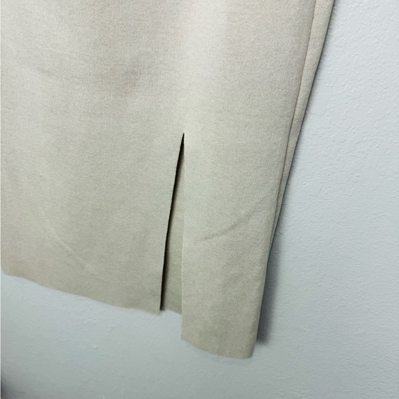 NEW Express Cream Ribbed Knit Side Slit Elegant High Waisted Midi Skirt - Picture 4 of 7